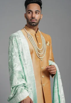 Aari Embroidered Chiffon Dupatta in Sea Green