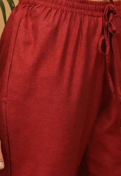 Aari Work Cotton Anarkali Suit in Maroon