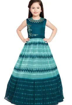 Accordion Pleated Art Silk Gown in Blue