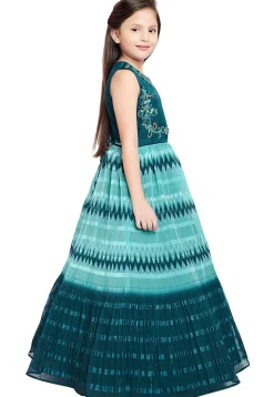 Accordion Pleated Art Silk Gown in Blue