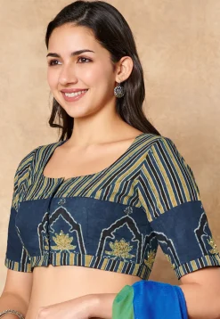 Ajrakh Printed Cotton Blouse in Blue