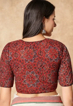 Ajrakh Printed Cotton Blouse in Red