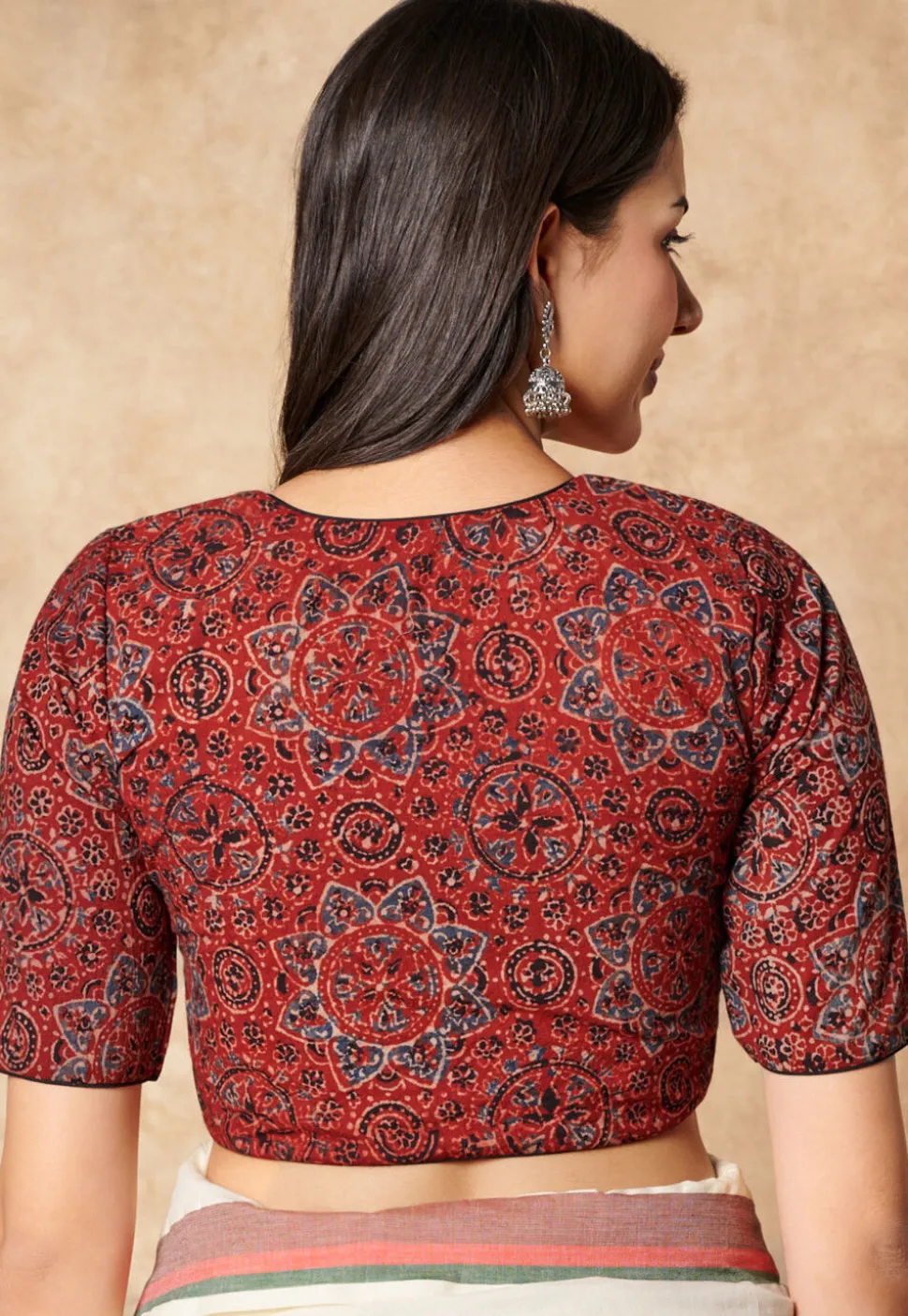 Ajrakh Printed Cotton Blouse in Red