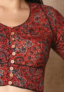Ajrakh Printed Cotton Blouse in Red