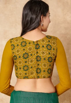 Ajrakh Printed Cotton Blouse in Mustard