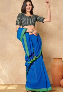 Ajrakh Printed Cotton Blouse in Blue