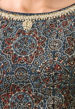 Ajrakh Printed Cotton Blouse in Blue
