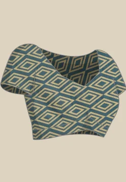 Ajrakh Printed Cotton Saree in Light Green