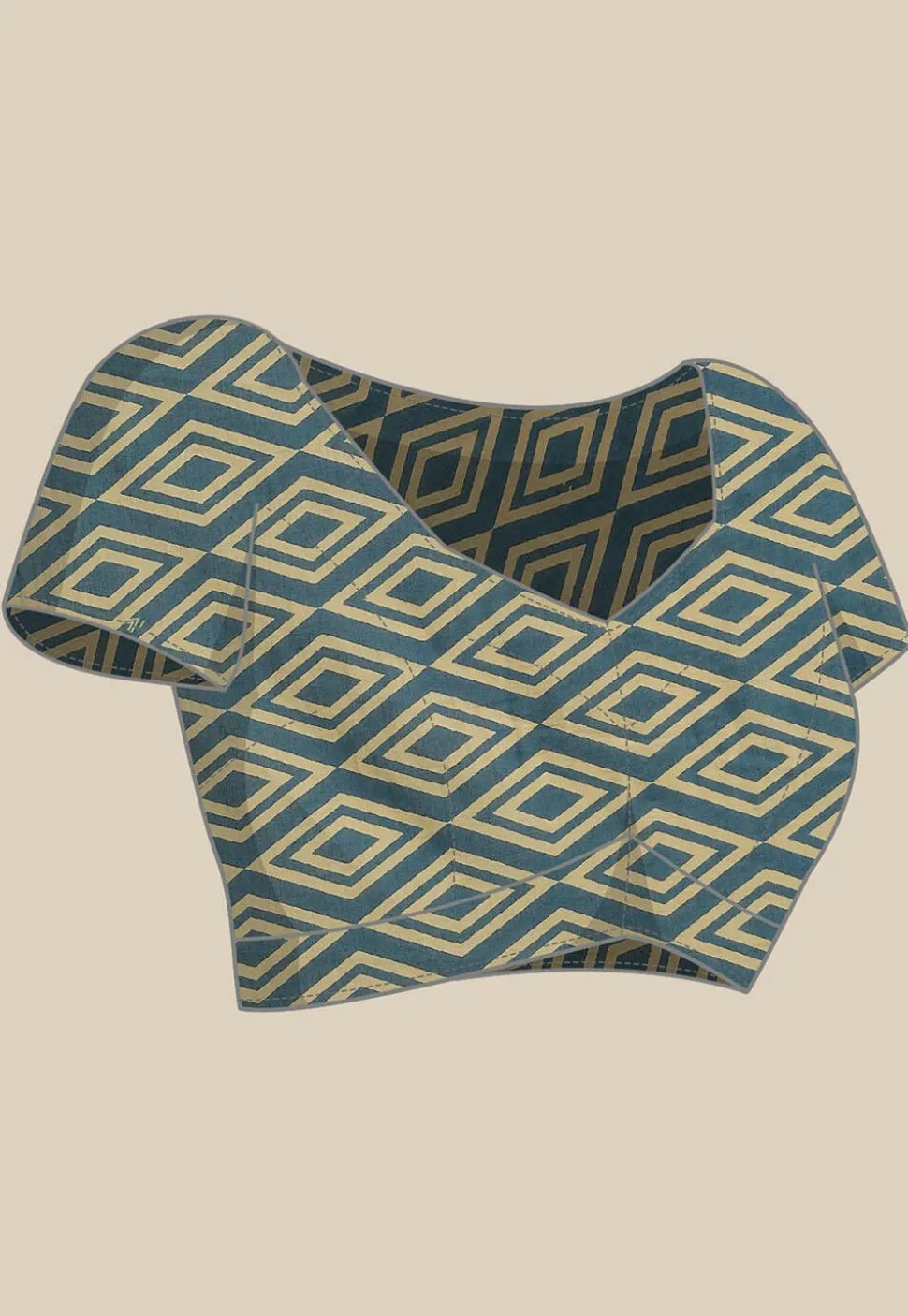 Ajrakh Printed Cotton Saree in Light Green