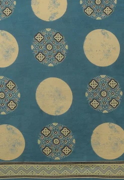 Ajrakh Printed Cotton Saree in Indigo Blue