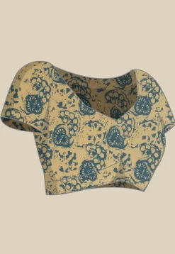 Ajrakh Printed Cotton Saree in Indigo Blue