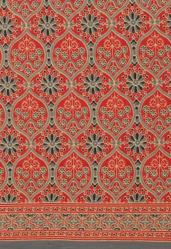 Ajrakh Printed Cotton Saree in Red and Grey