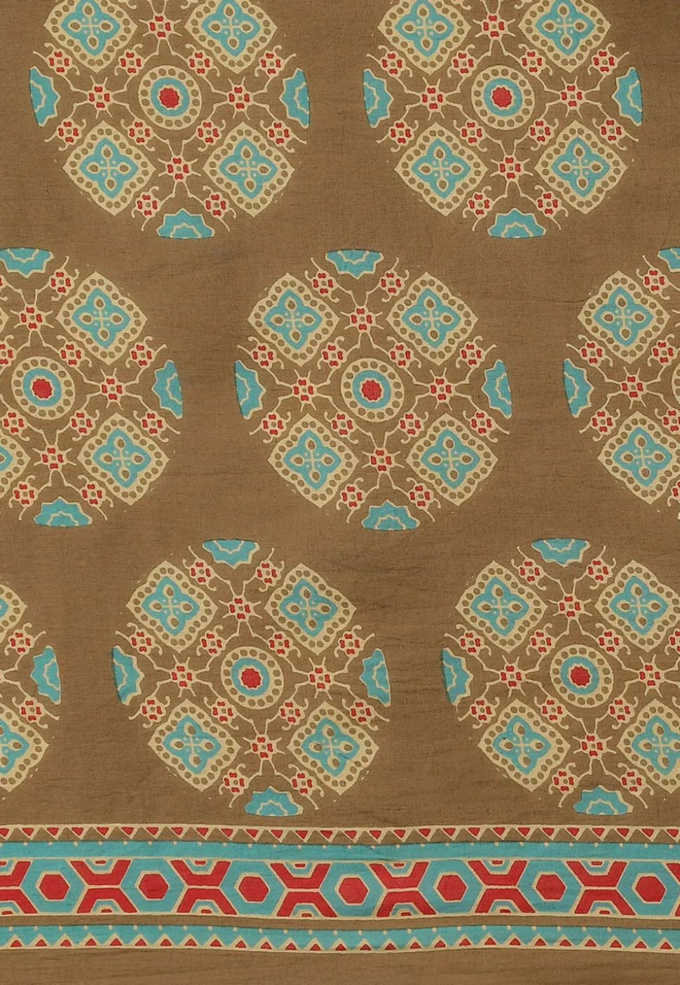 Ajrakh Printed Cotton Saree in Olive Green