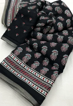 Ajrakh Printed Crepe Saree in Black