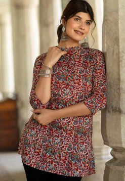 Ajrakh Printed Pure Cotton Tunic in Maroon