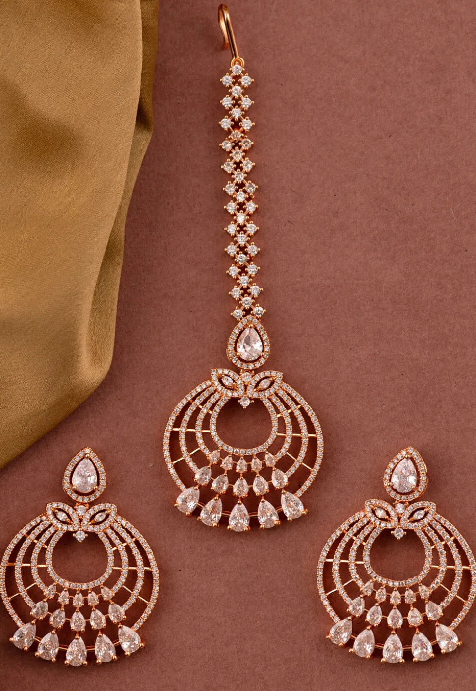 American Diamond Studded Chandbali Earrings Set