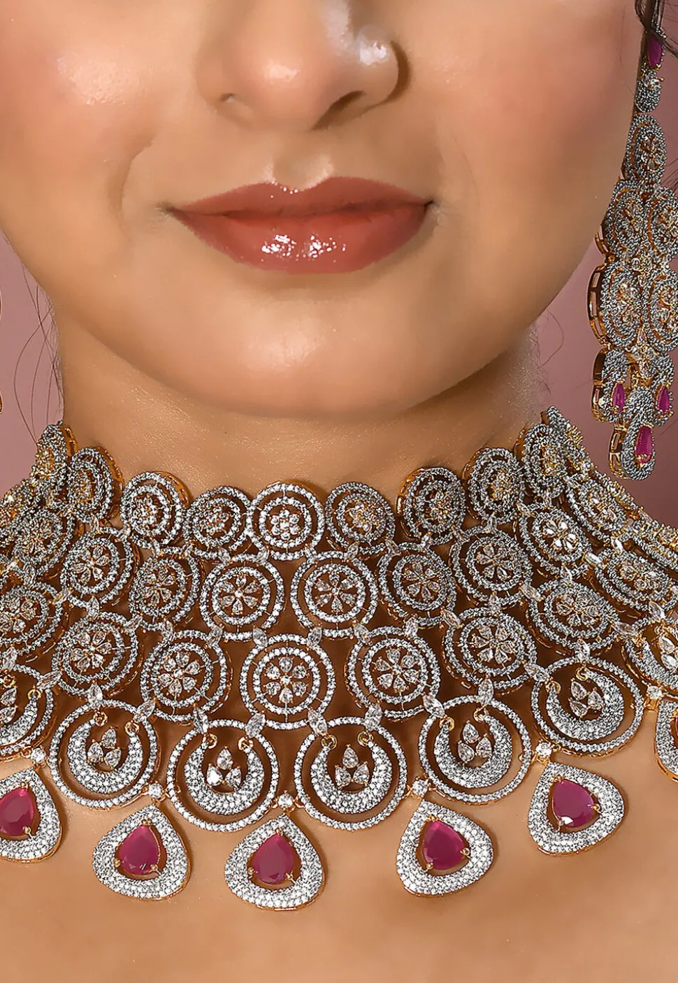 American Diamond Studded Choker Necklace Set