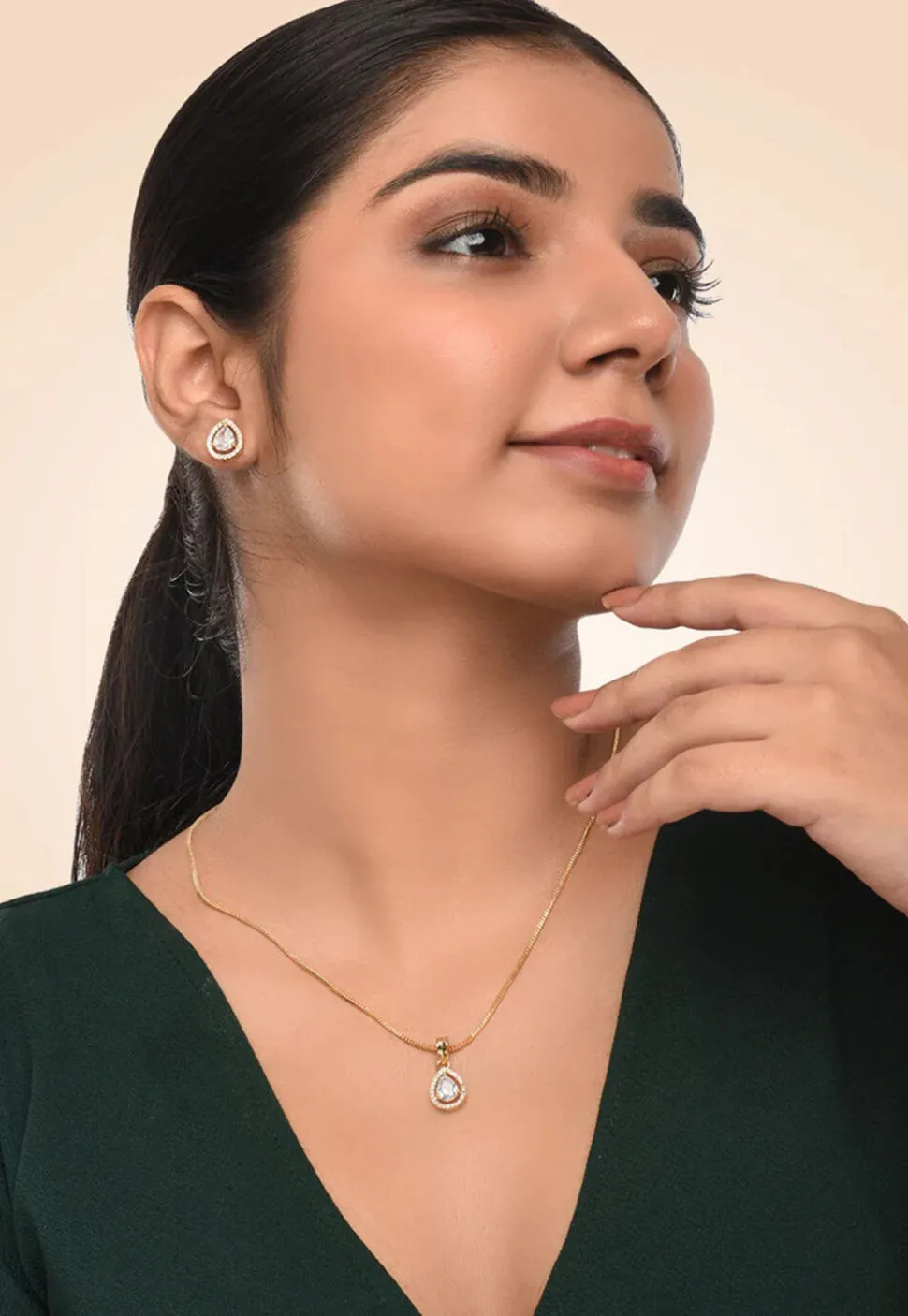 American Diamond Studded Pendant Set