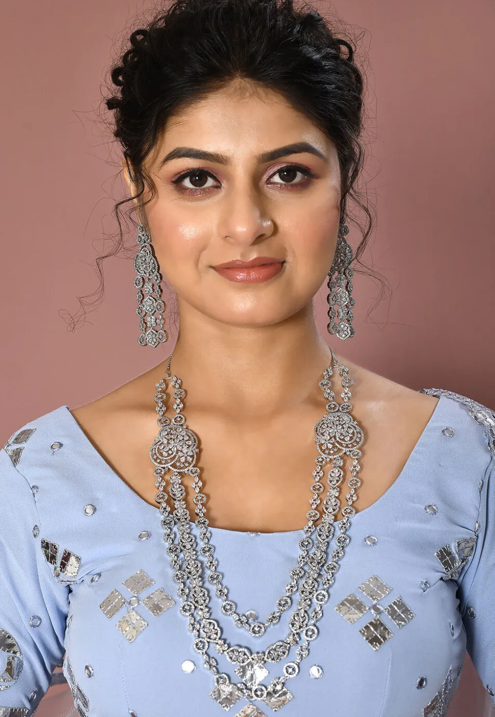 American Diamond Studded Layered Necklace Set