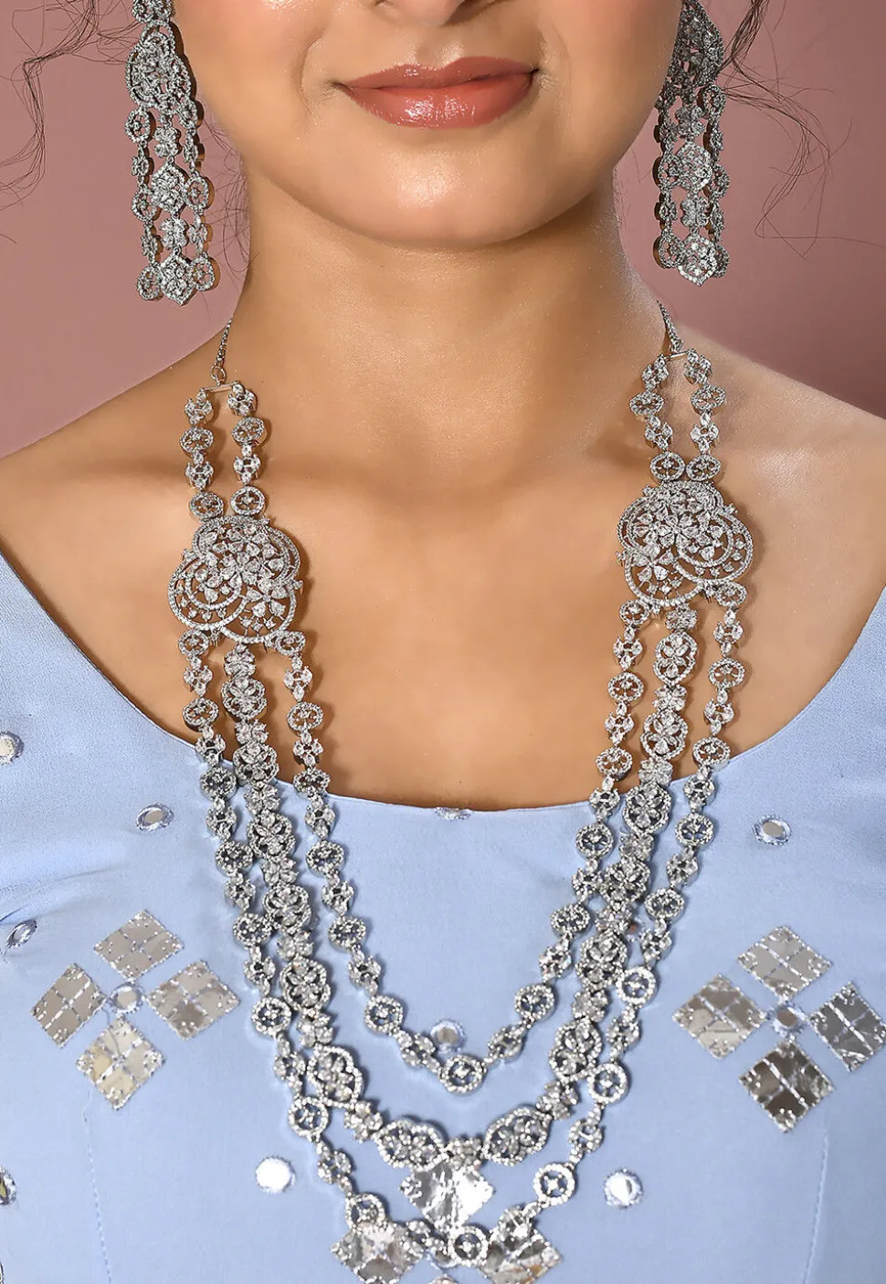 American Diamond Studded Layered Necklace Set