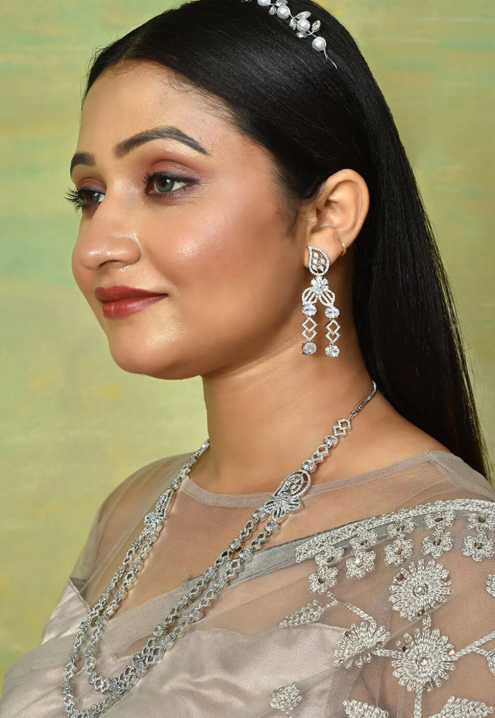 American Diamond Studded Layered Necklace Set