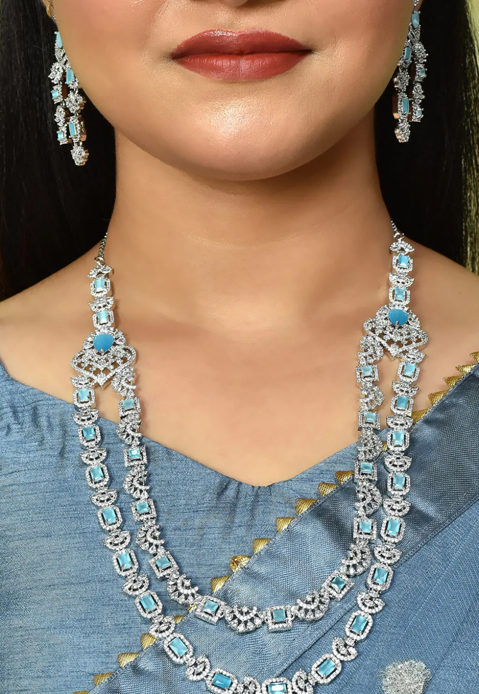 American Diamond Studded Layered Necklace Set