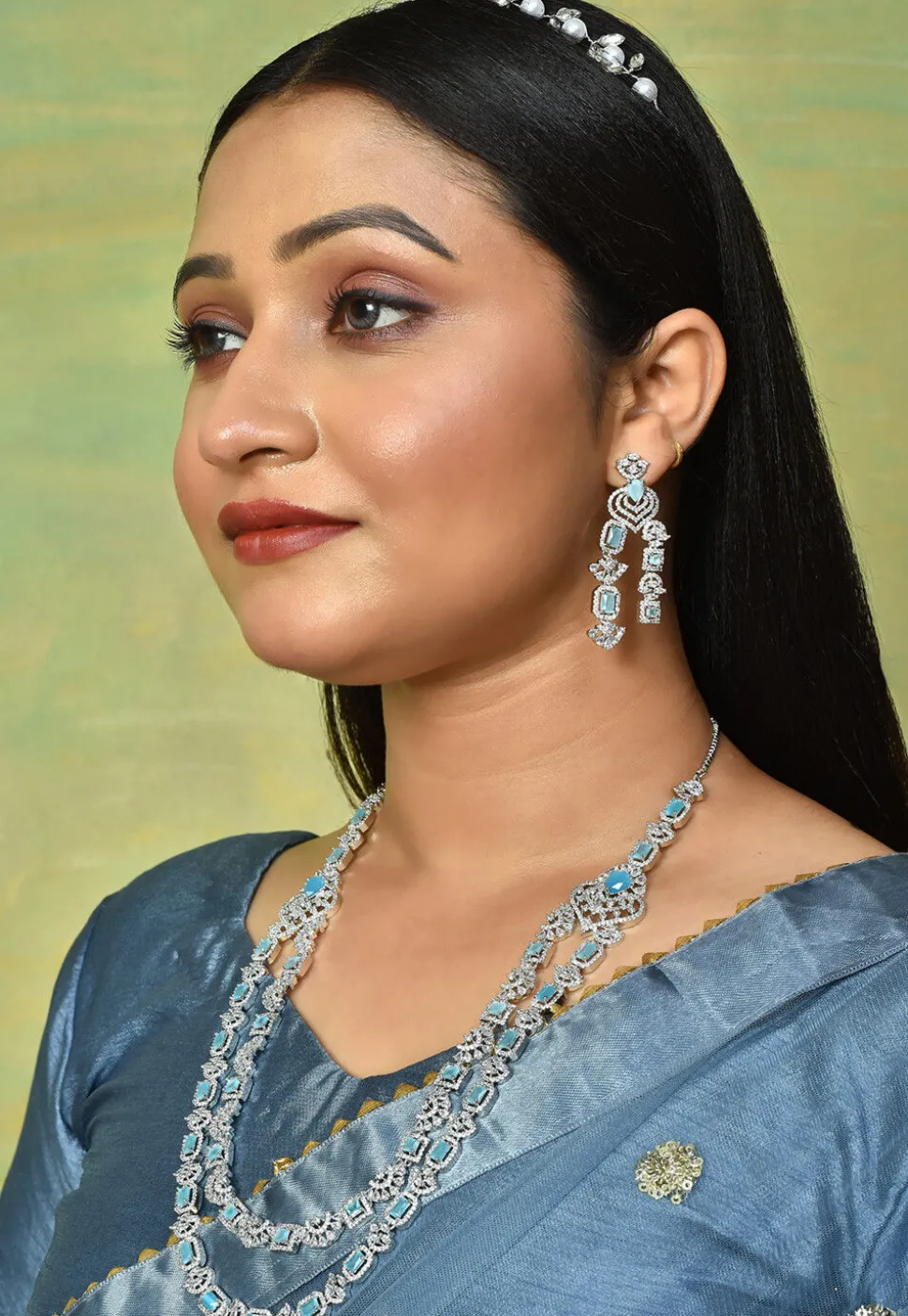 American Diamond Studded Layered Necklace Set