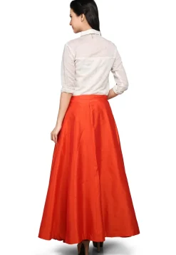 Art Dupion Silk Long Skirt In Orange