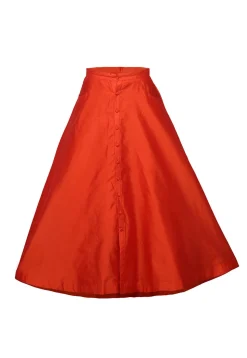 Art Dupion Silk Long Skirt In Orange