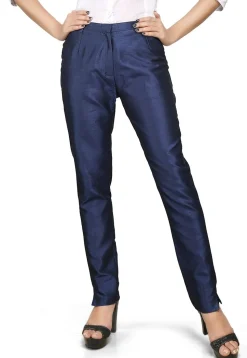 Art Dupion Silk Straight Pant in Navy Blue