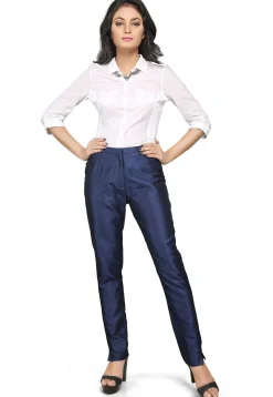 Art Dupion Silk Straight Pant in Navy Blue