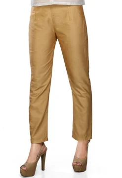 Art Silk Straight Pant In Beige