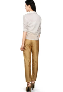 Art Silk Straight Pant In Beige