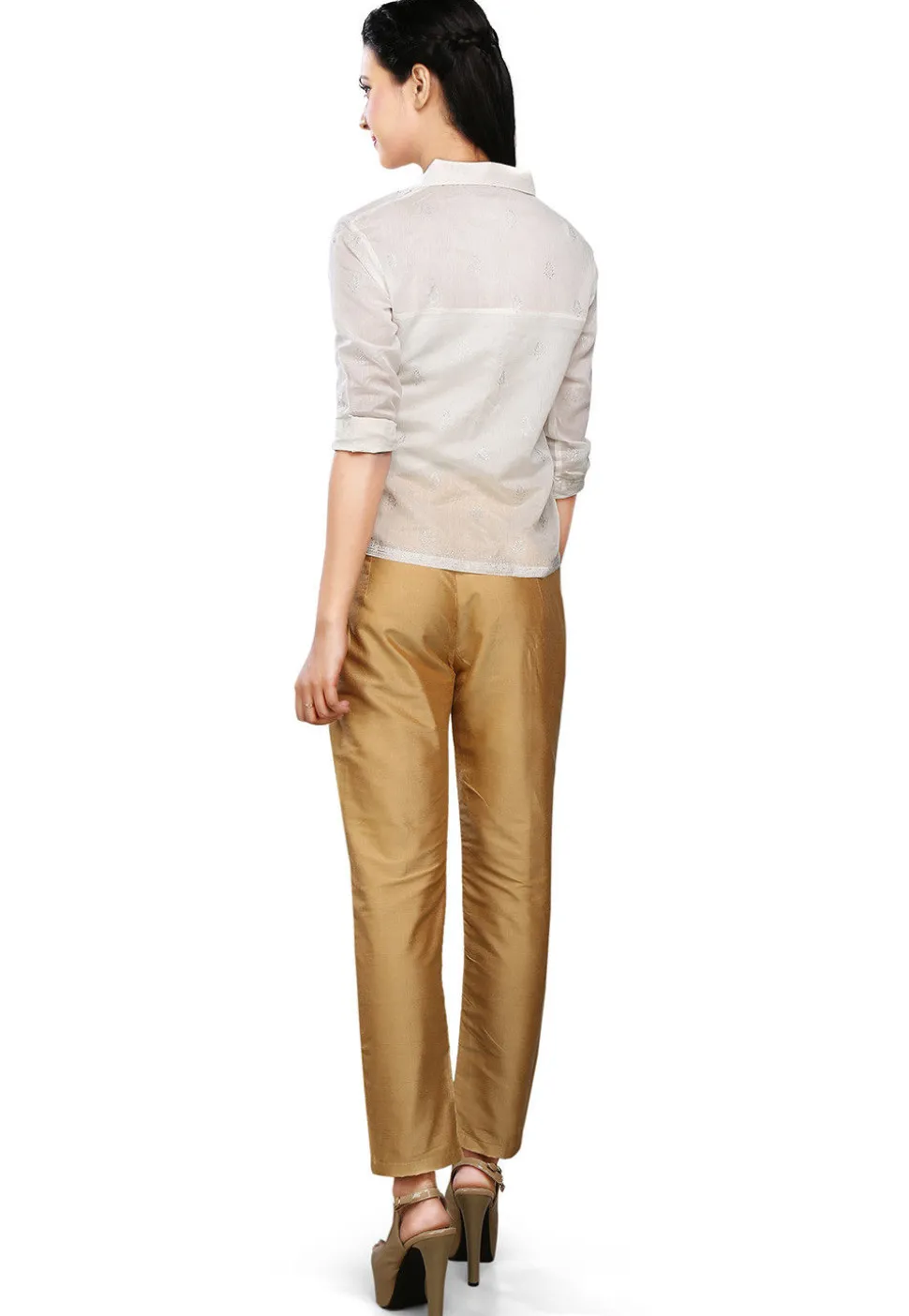 Art Silk Straight Pant In Beige