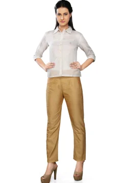 Art Silk Straight Pant In Beige