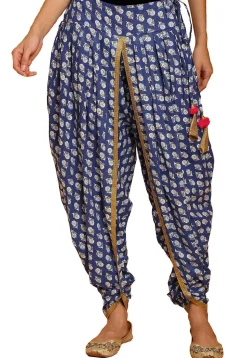 Bagru Printed Cotton Dhoti Pant in Blue