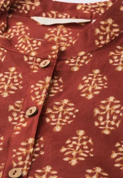 Bagru Printed Cotton Straight Kurta in Maroon