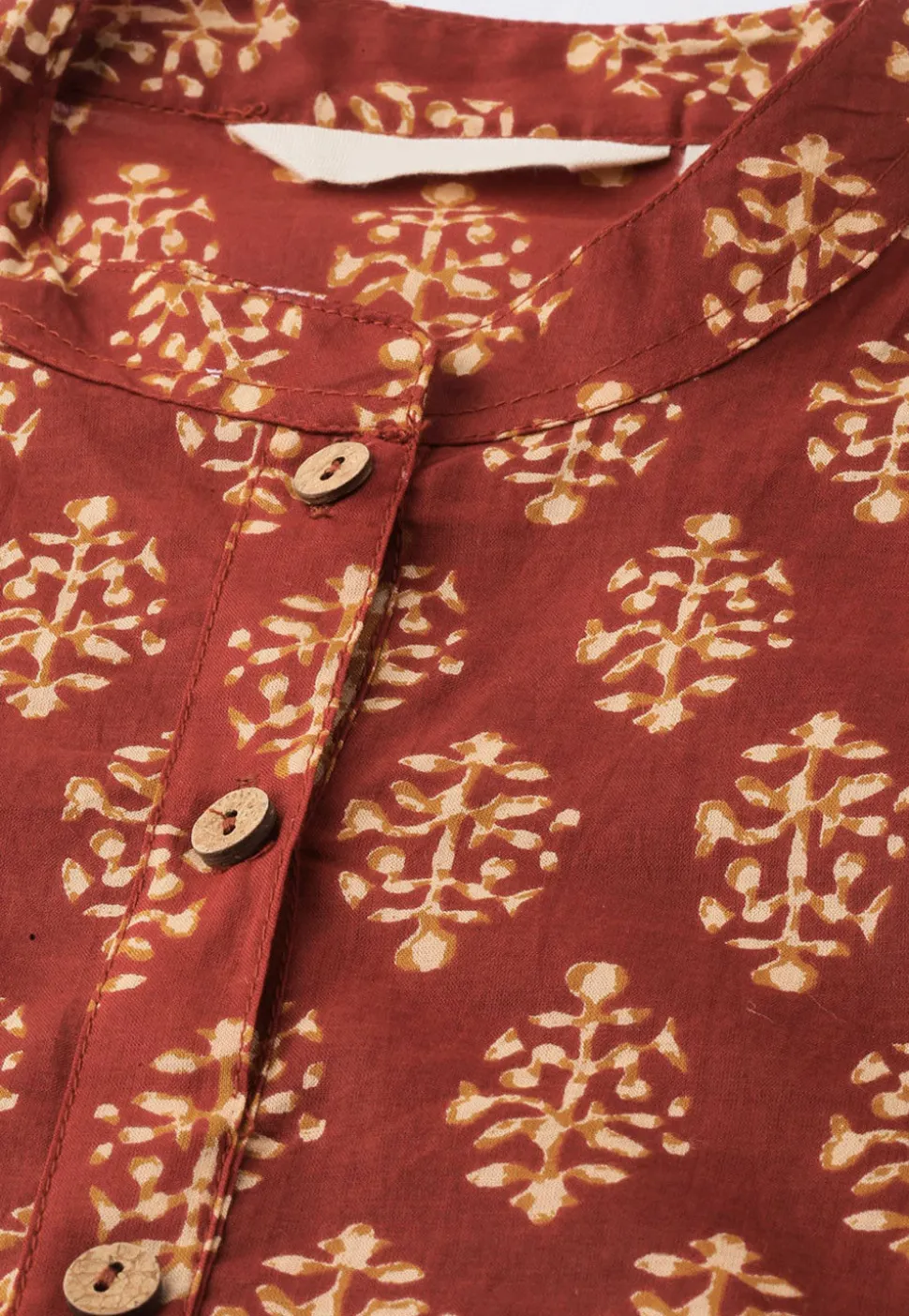 Bagru Printed Cotton Straight Kurta in Maroon