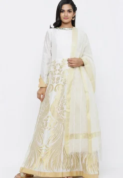 Banarasi Abaya Style Suit in Off White