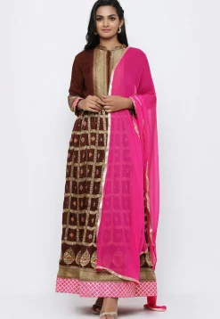 Banarasi Abaya Style Suit in Dark Brown