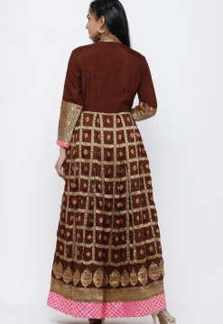 Banarasi Abaya Style Suit in Dark Brown