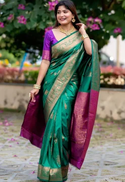 Banarasi Art Banarasi Silk Saree in Teal Green