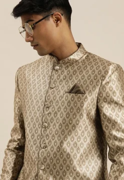 Banarasi Brocade Jodhpuri Jacket in Light Fawn