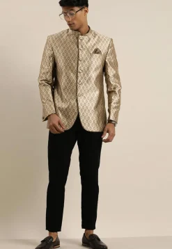 Banarasi Brocade Jodhpuri Jacket in Light Fawn