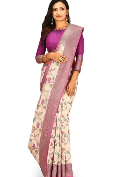 Banarasi Cotton Silk Saree in Light Beige