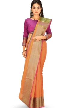 Banarasi Cotton Silk Saree in Orange