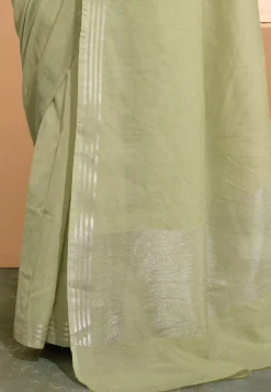 Banarasi Cotton Silk Saree in Pastel Green