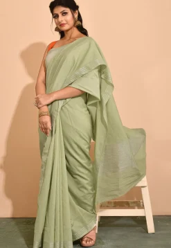 Banarasi Cotton Silk Saree in Pastel Green