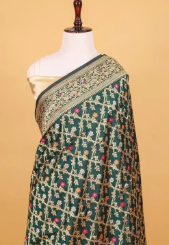 Banarasi Handloom Pure Katan Silk Saree in Dark Teal Green