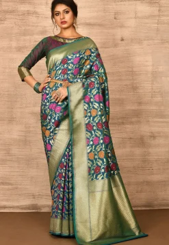 Banarasi Katan Silk Saree in Teal Blue